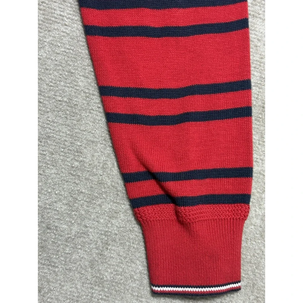 Tommy‎ Hilfiger Sweater Mens Large Red Navy Striped Half Zip Pullover Cotton